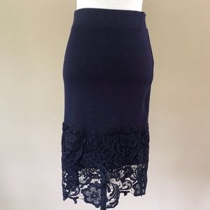 Navy Blue Skirt Lace Hem Small Elastic Waist